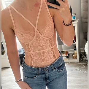 Brand new nude/light pink lace bodysuit